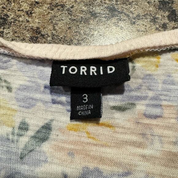 Torrid Top Babydoll Slub Cottage Light Academia Boho Soft Girl Floral Size 3 3X - Picture 2 of 5